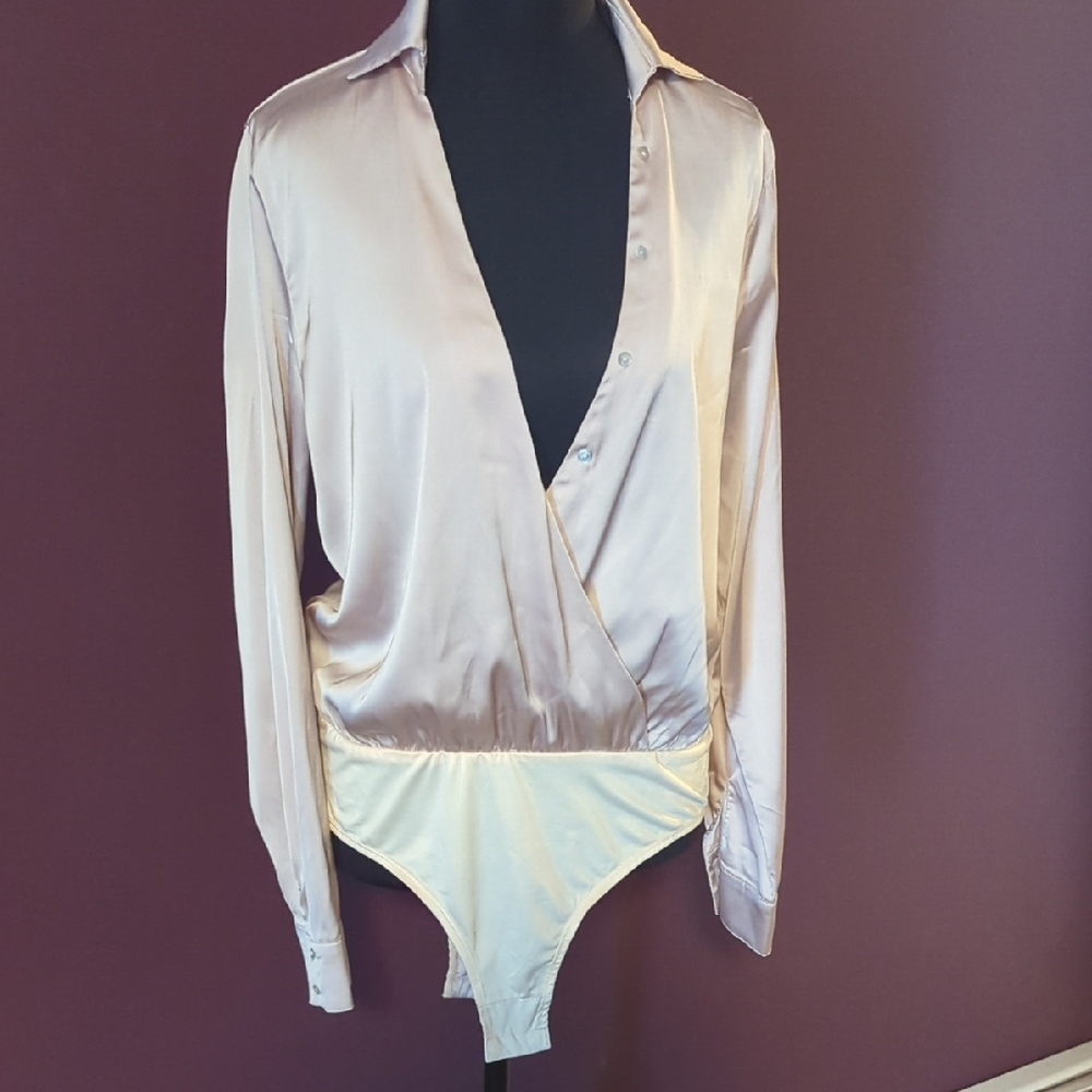 Elegant Cream Wrap Blouse/Bodysuit
